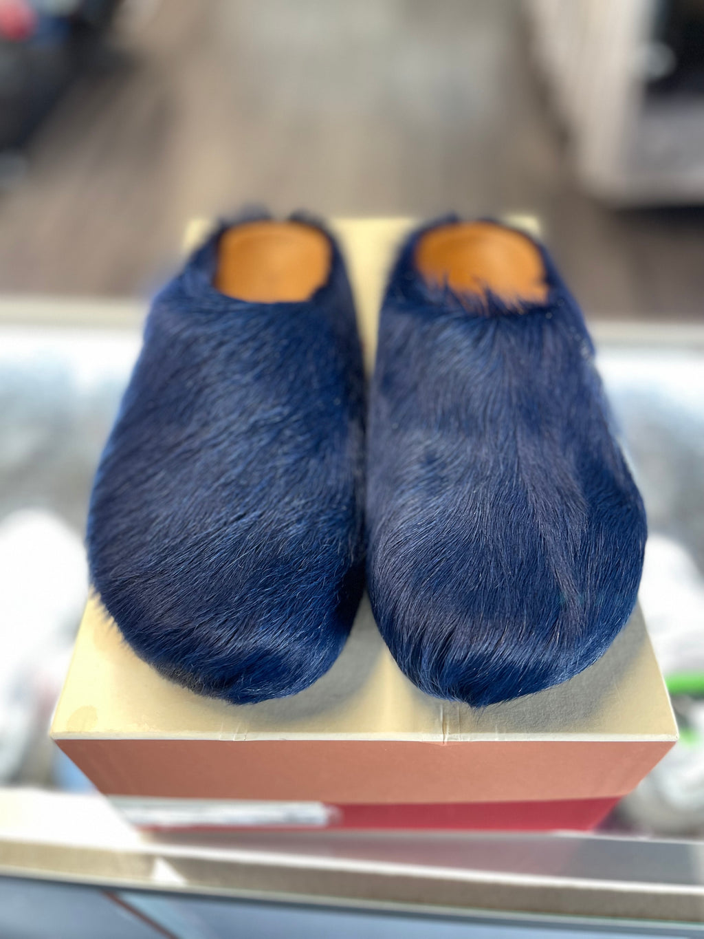 Marni Slides Deep Blue Fur