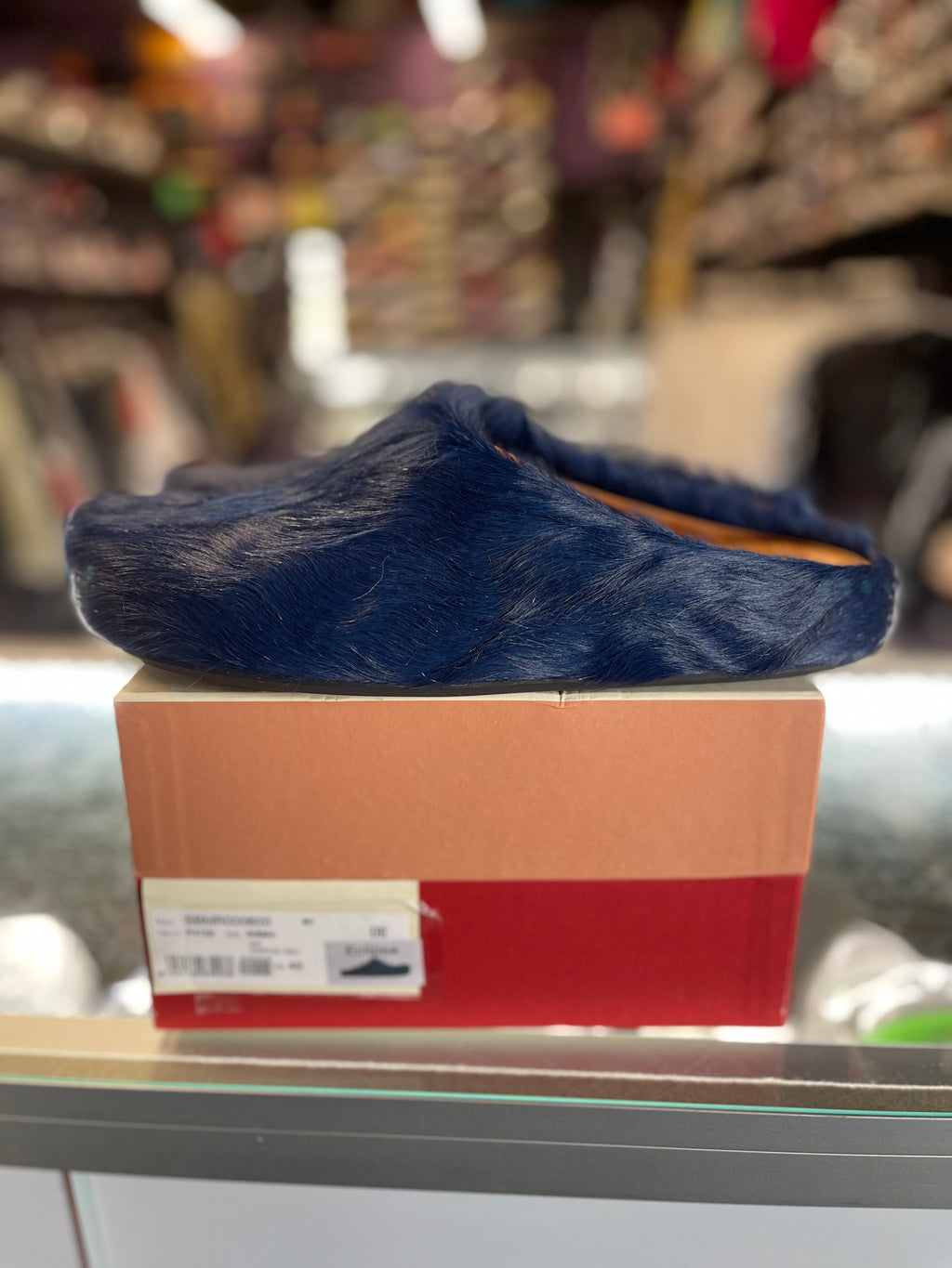 Marni Slides Deep Blue Fur