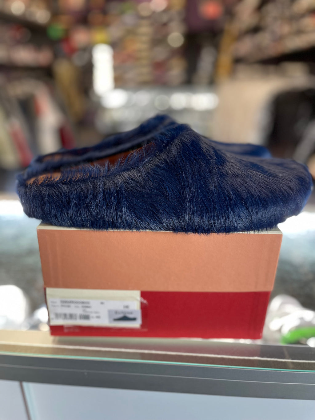 Marni Slides Deep Blue Fur