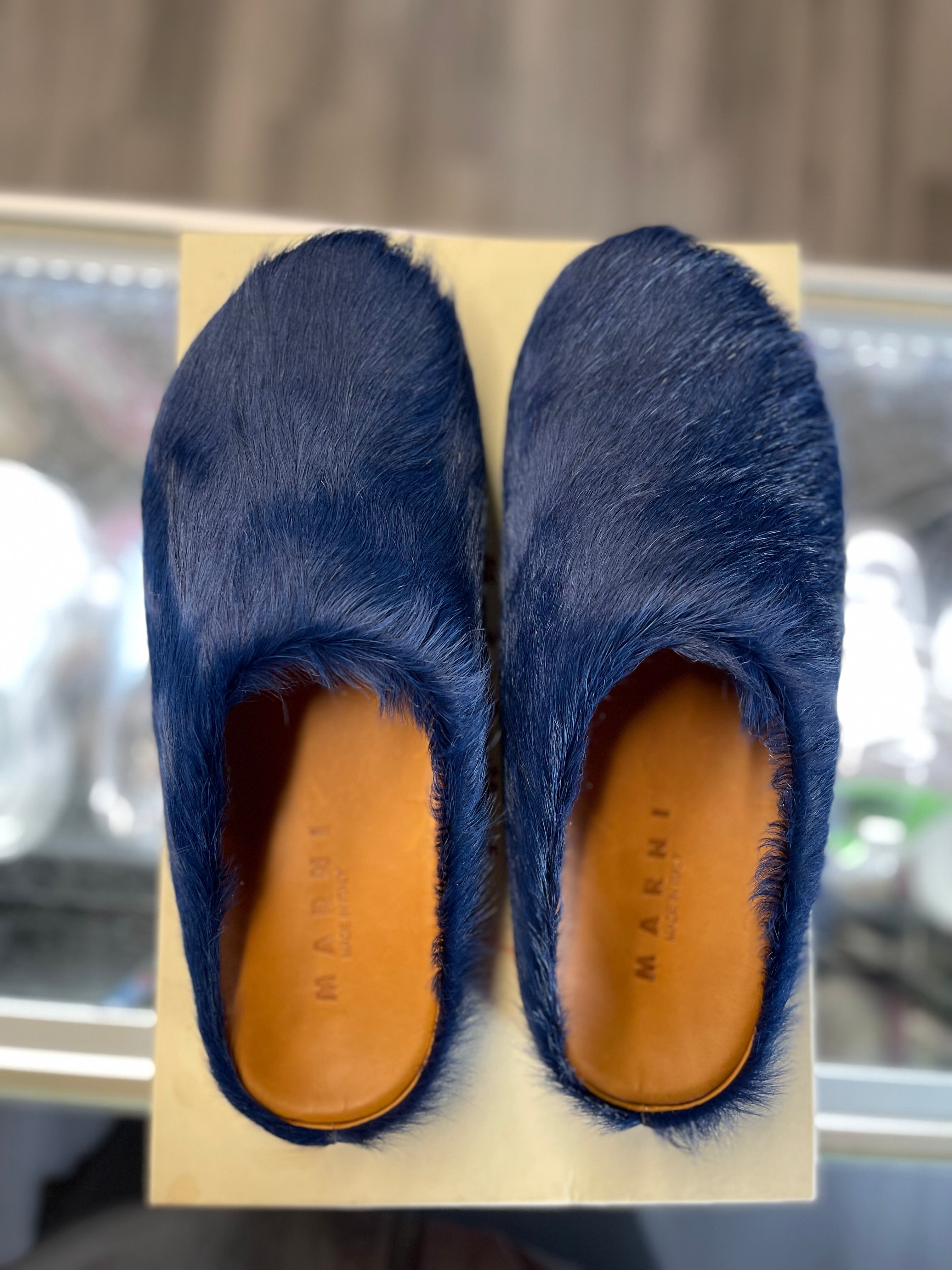 Marni Slides Deep Blue Fur