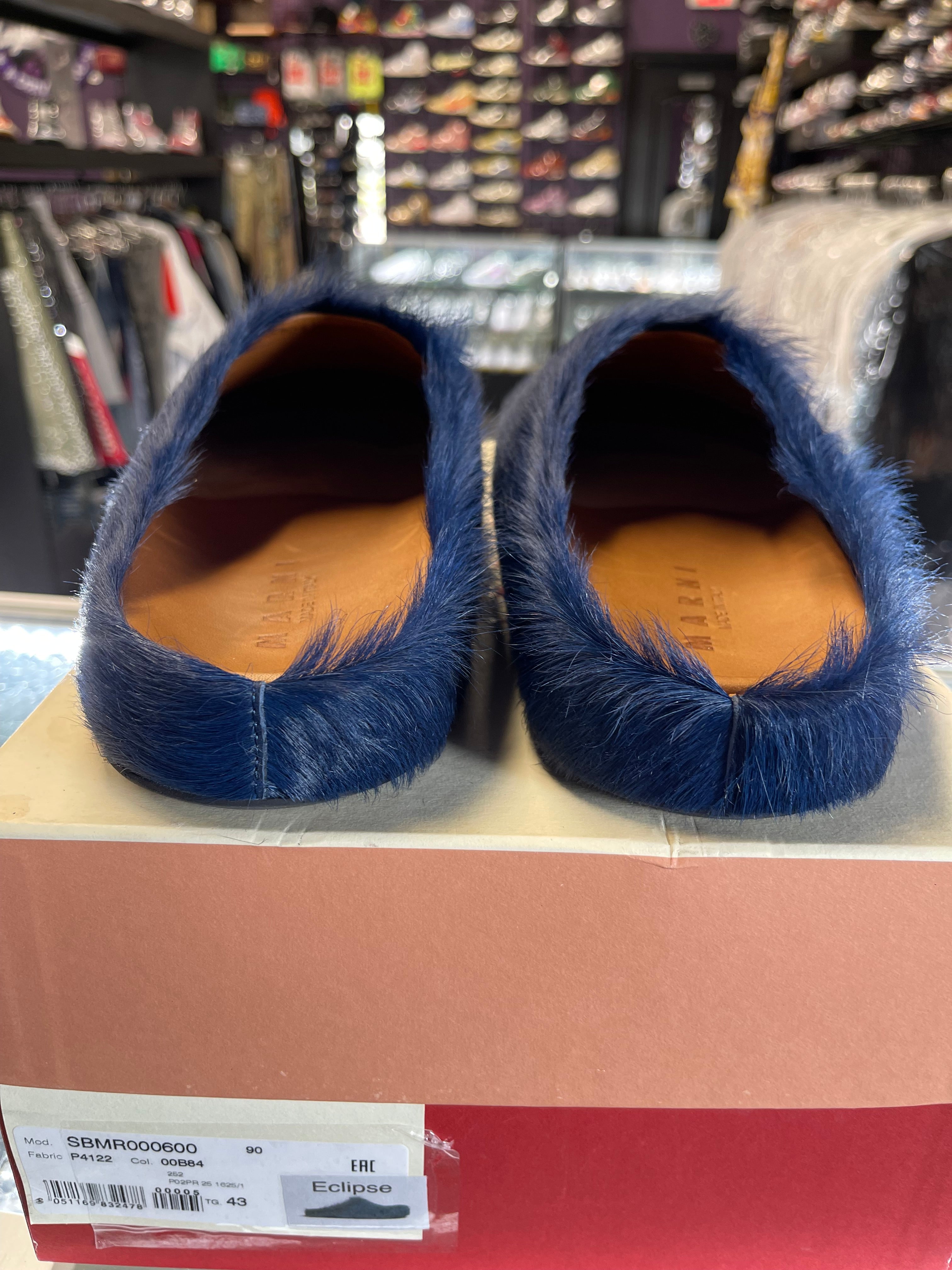 Marni Slides Deep Blue Fur