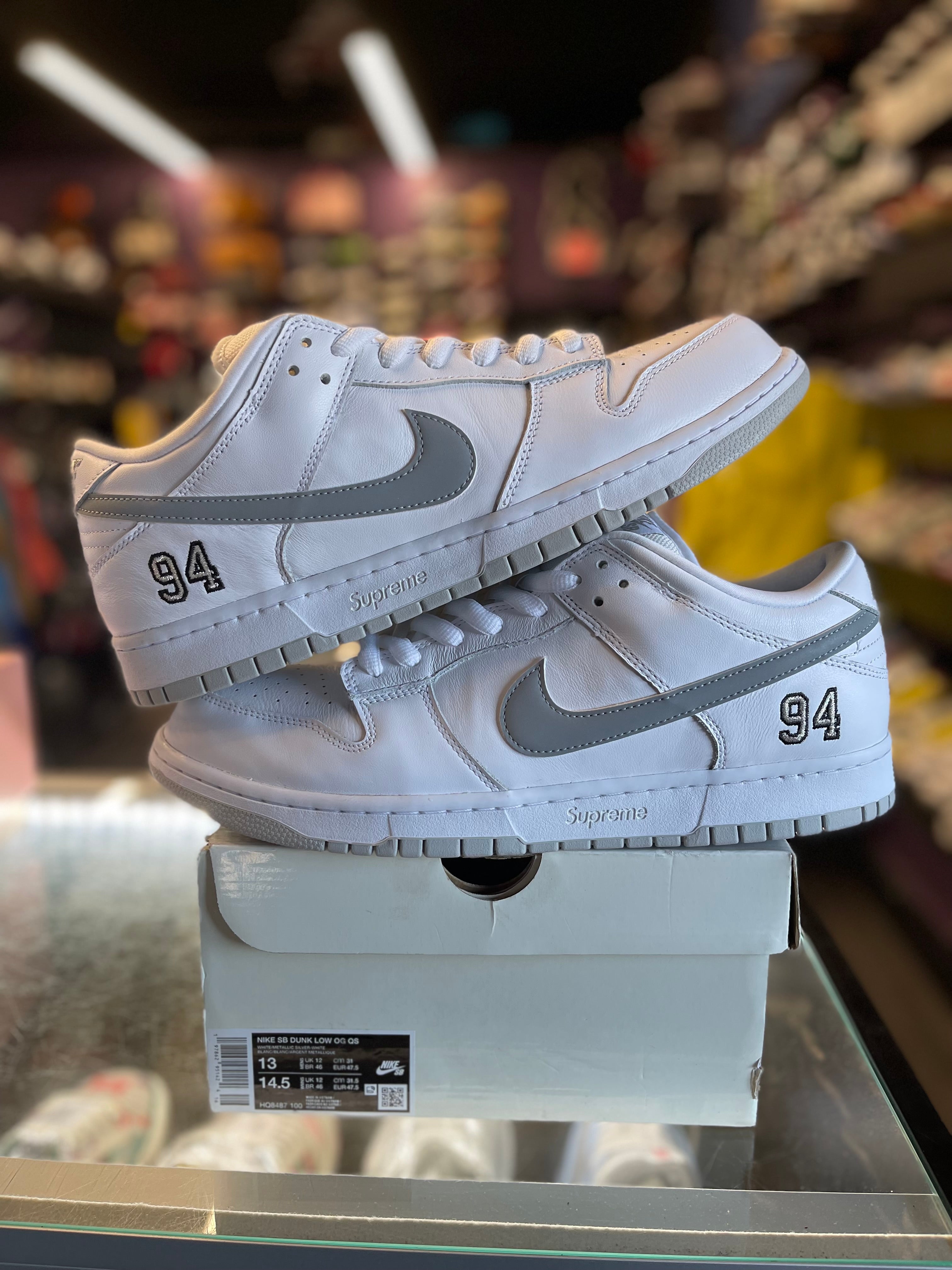 2025 Nike SB Dunk Low "Supreme 94 White Metallic Silver"