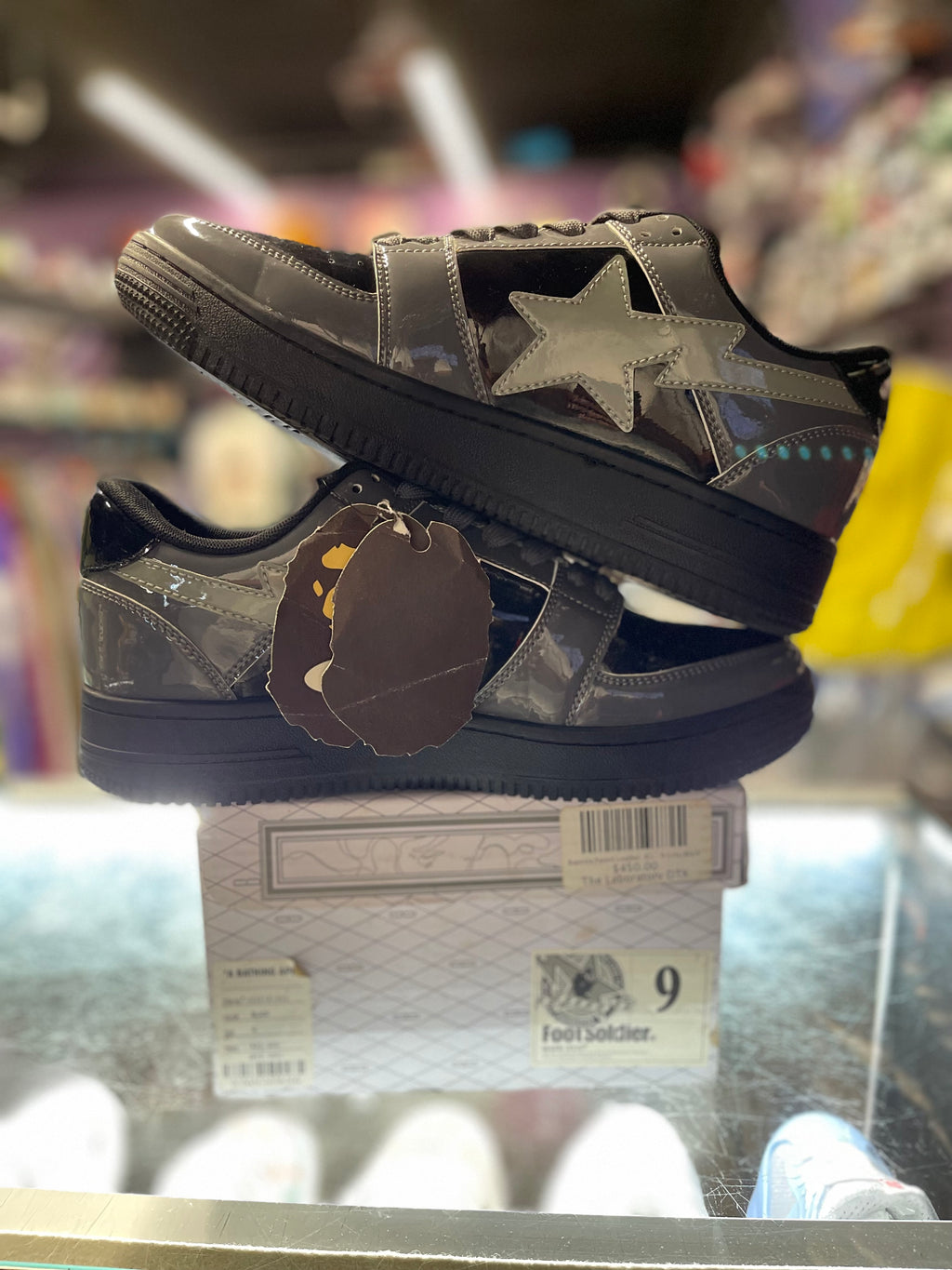 A Bathing Ape Bapesta "Patent Black/ Grey"