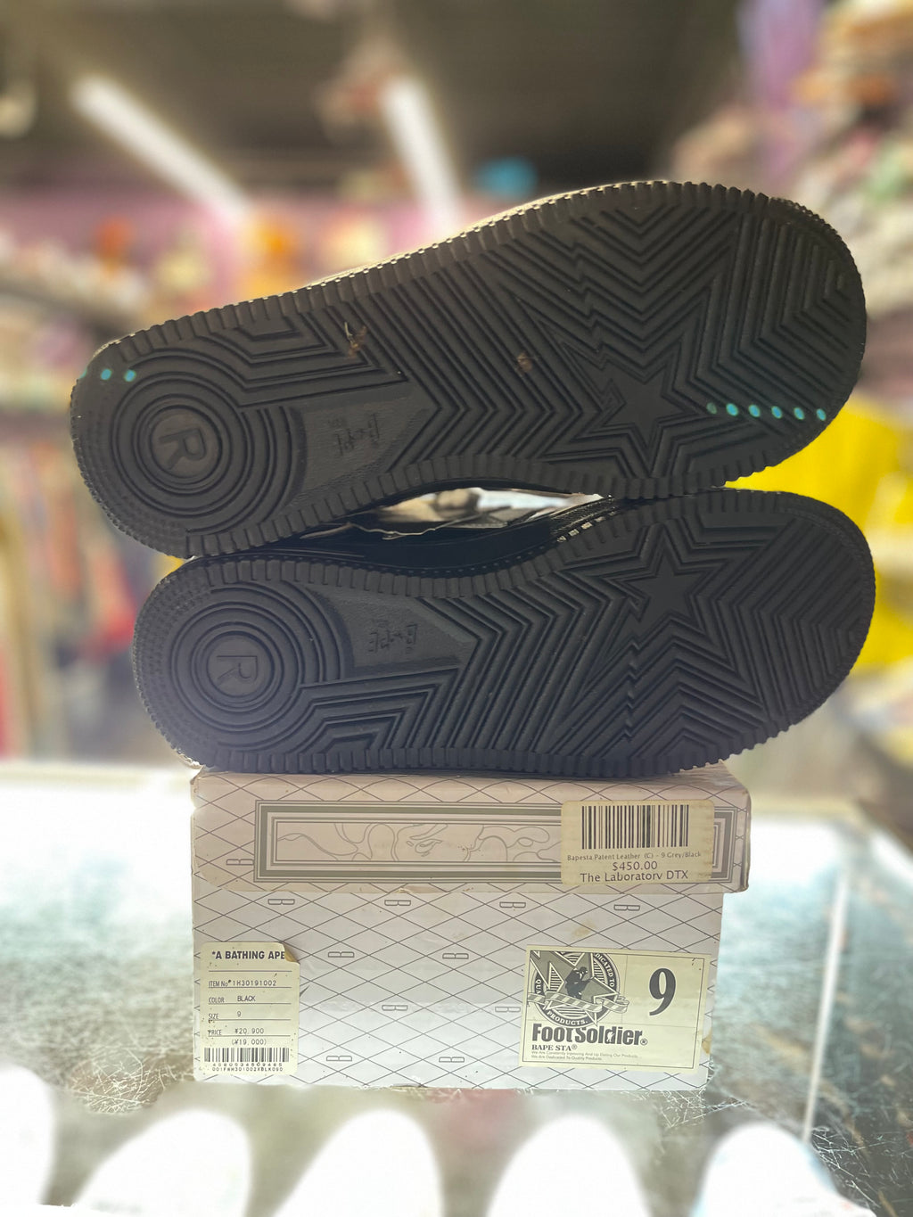 A Bathing Ape Bapesta "Patent Black/ Grey"