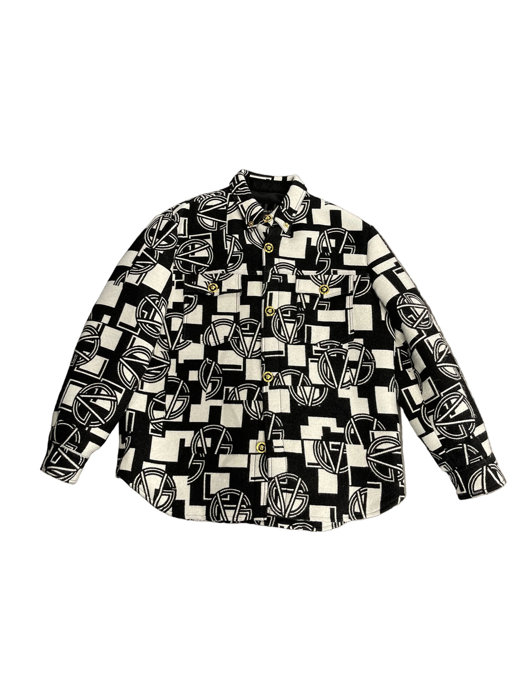 Versace Printed Parka Button Up "Black White"