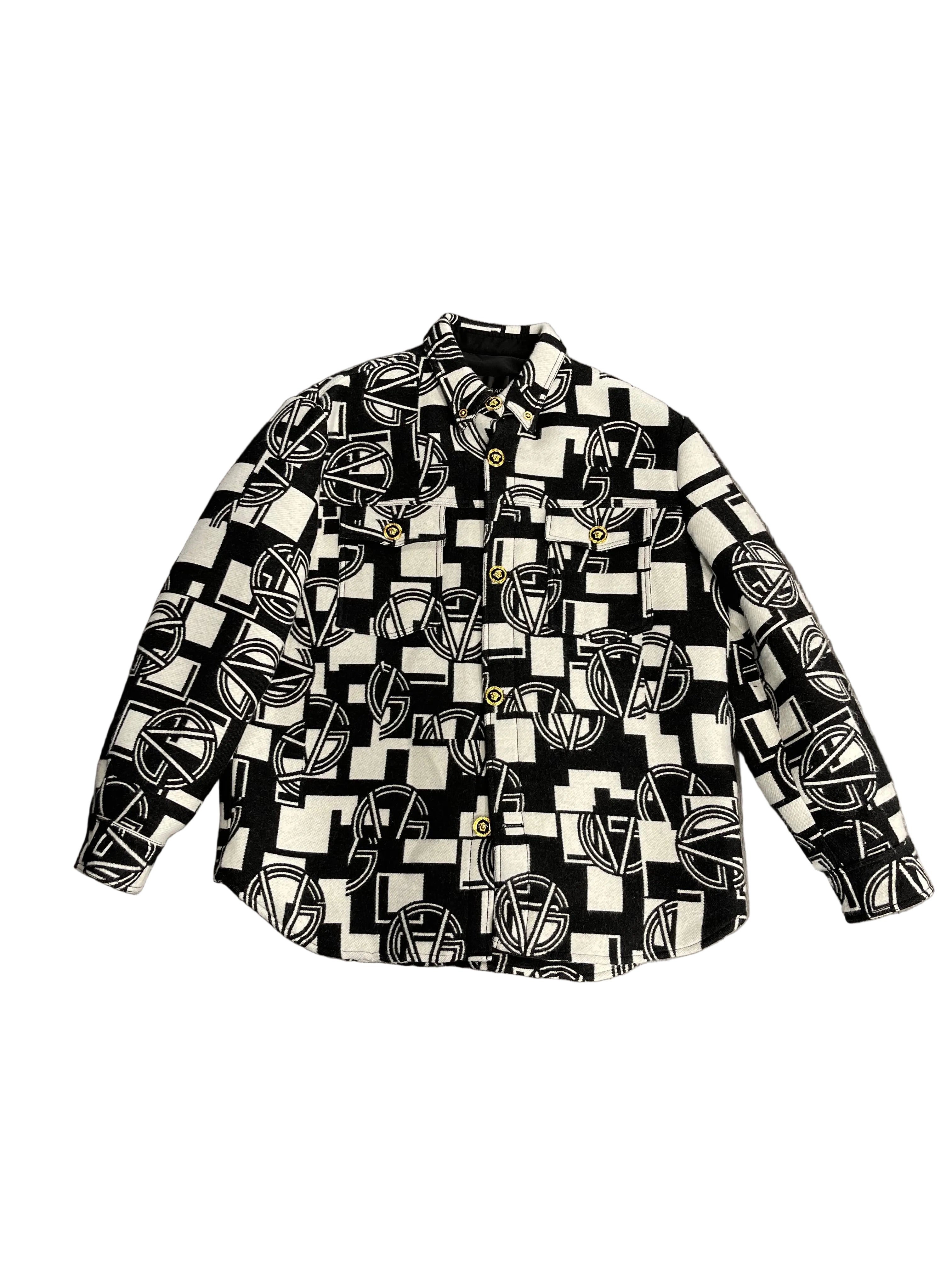Versace Printed Parka Button Up "Black White"