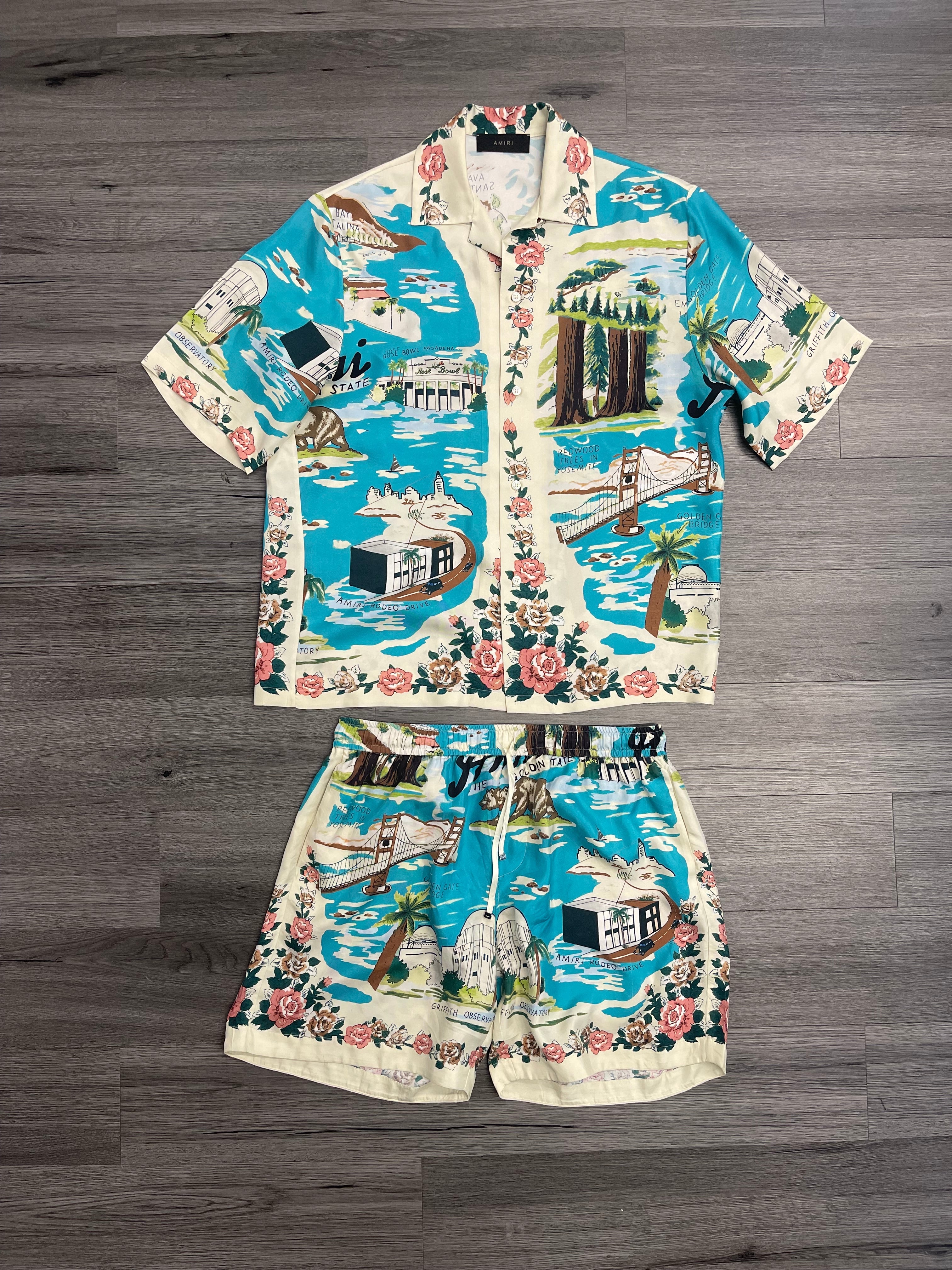 Amiri California Hawaiian Silk Set "Blue"