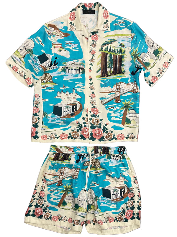 Amiri California Hawaiian Silk Set "Blue"