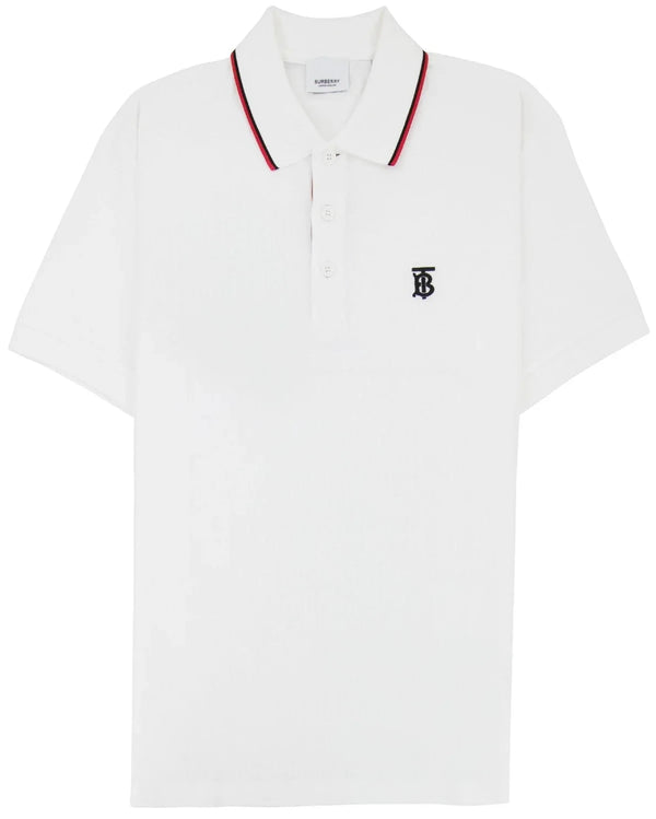 Burberry Walton Icon Striped Collar Polo "TB Monogram White"