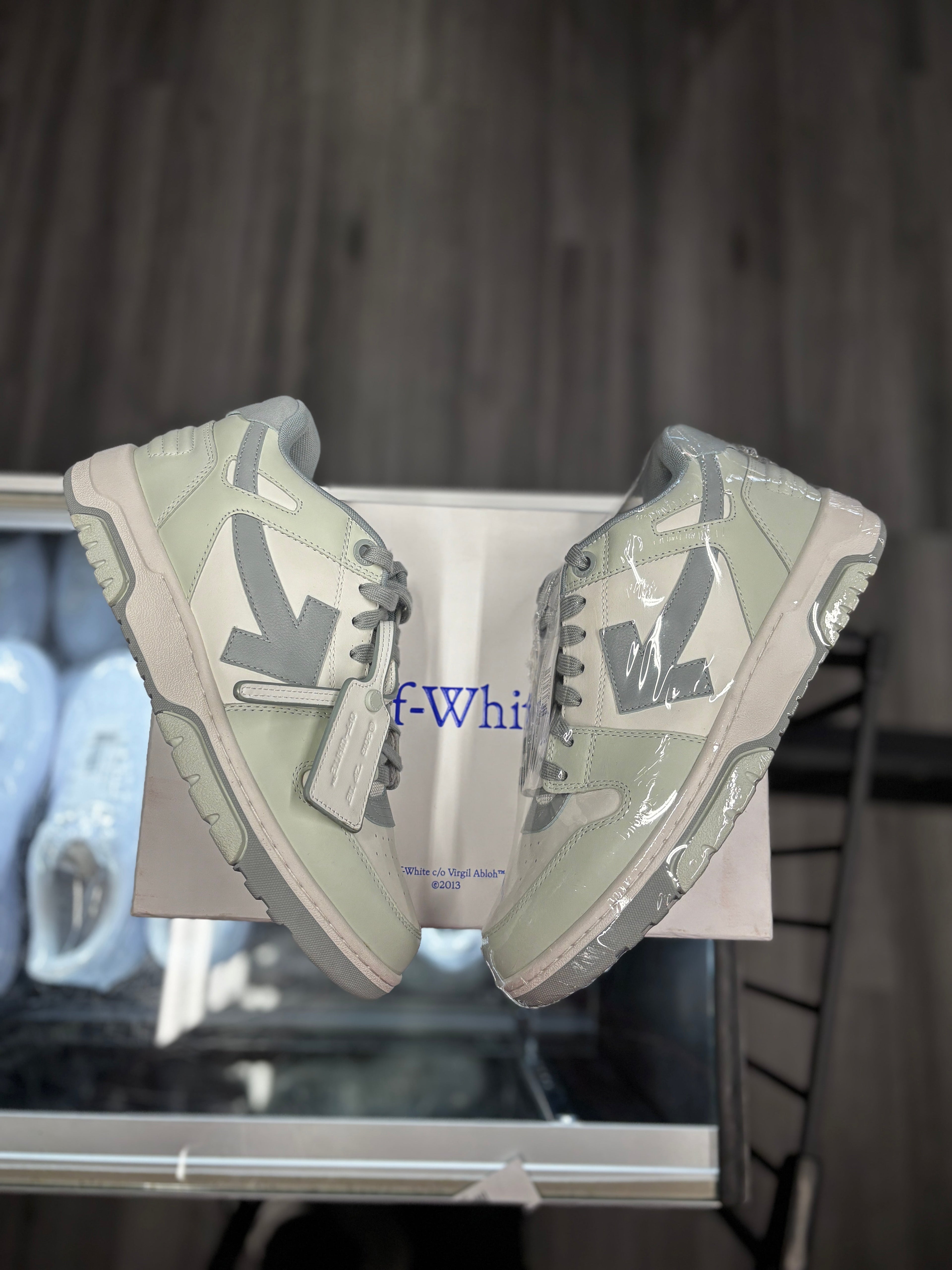 Off White Out Of Office Leather Low "Mint Grey"
