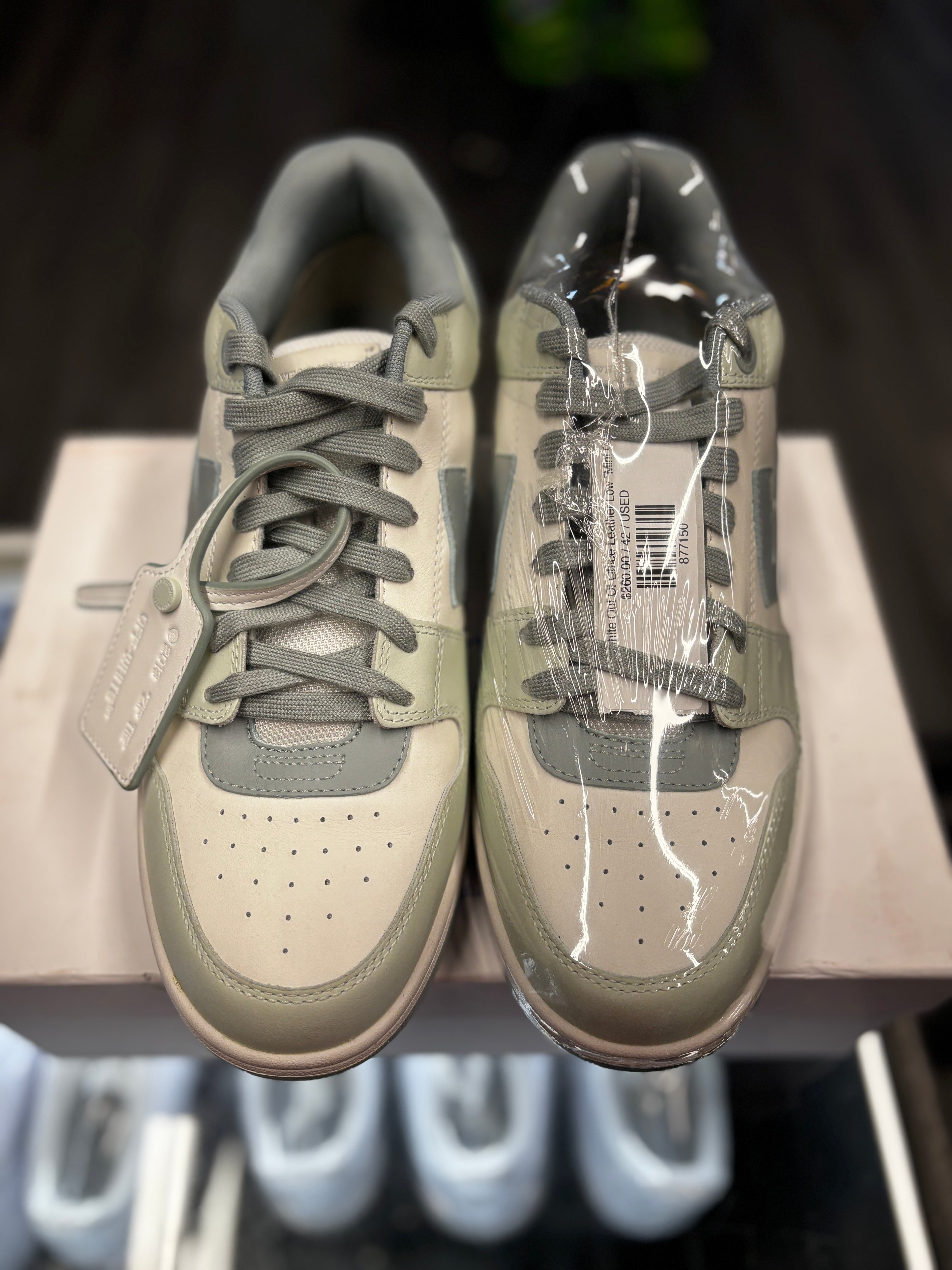 Off White Out Of Office Leather Low "Mint Grey"