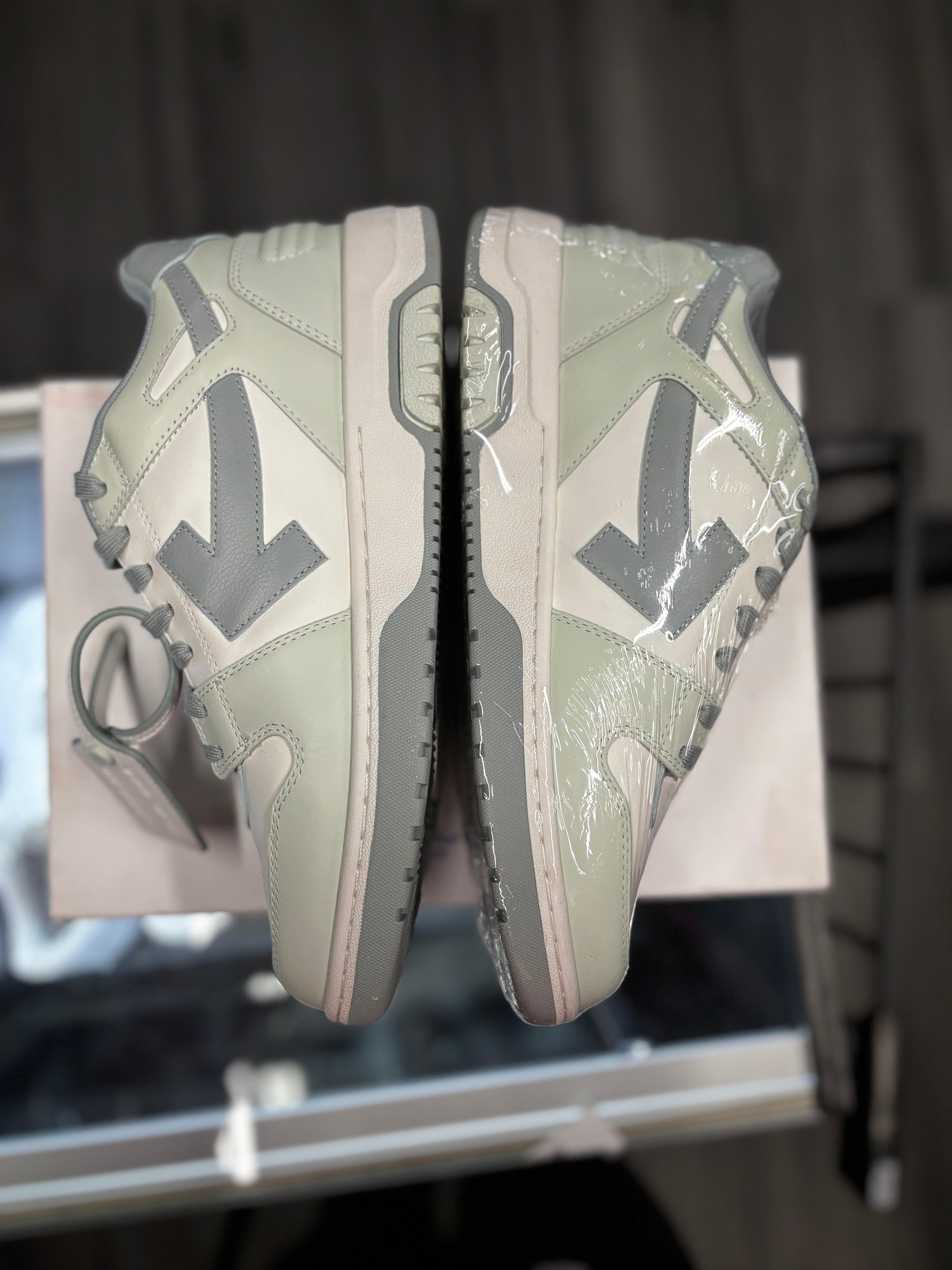 Off White Out Of Office Leather Low "Mint Grey"