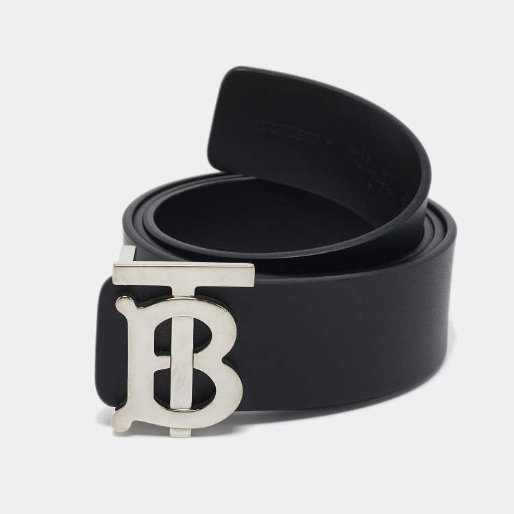 Burberry TB Logo Leather Belt "Black Silver"