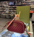Gucci Marmont Matelasse Leather GG Small Crossbody Quilted "Ruby Red Pink Trim"