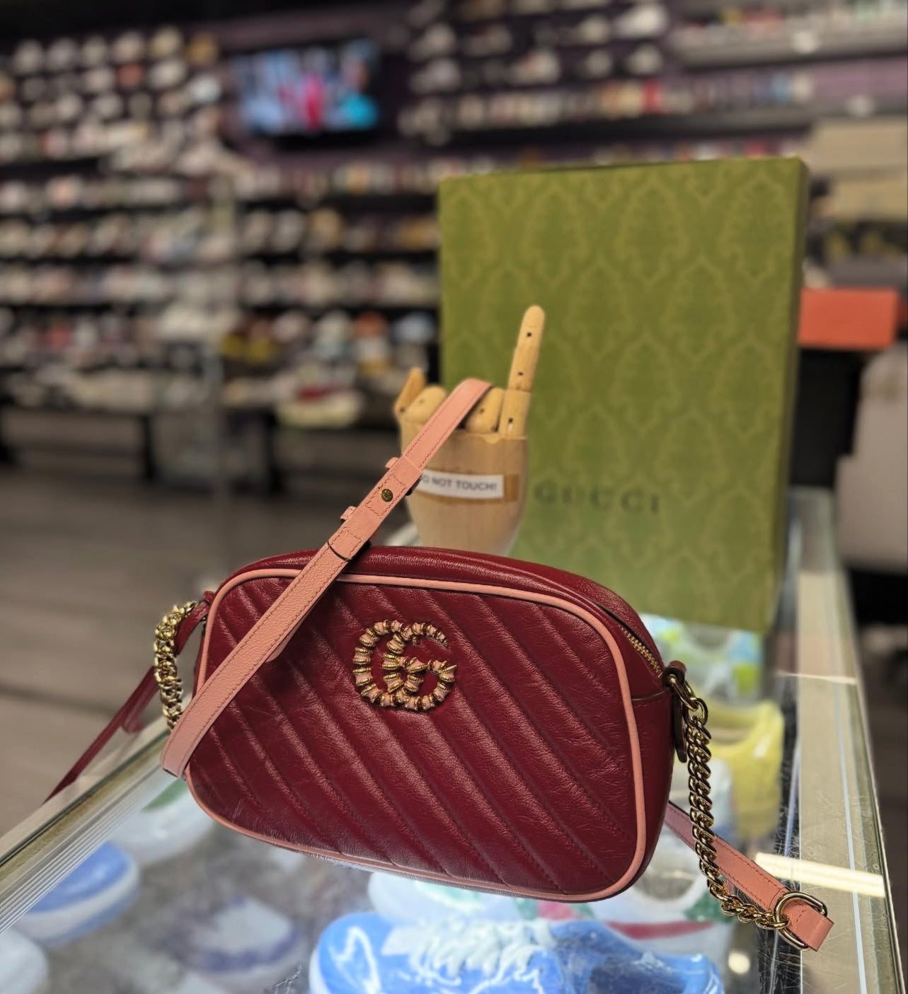 Gucci Marmont Matelasse Leather GG Small Crossbody Quilted "Ruby Red Pink Trim"