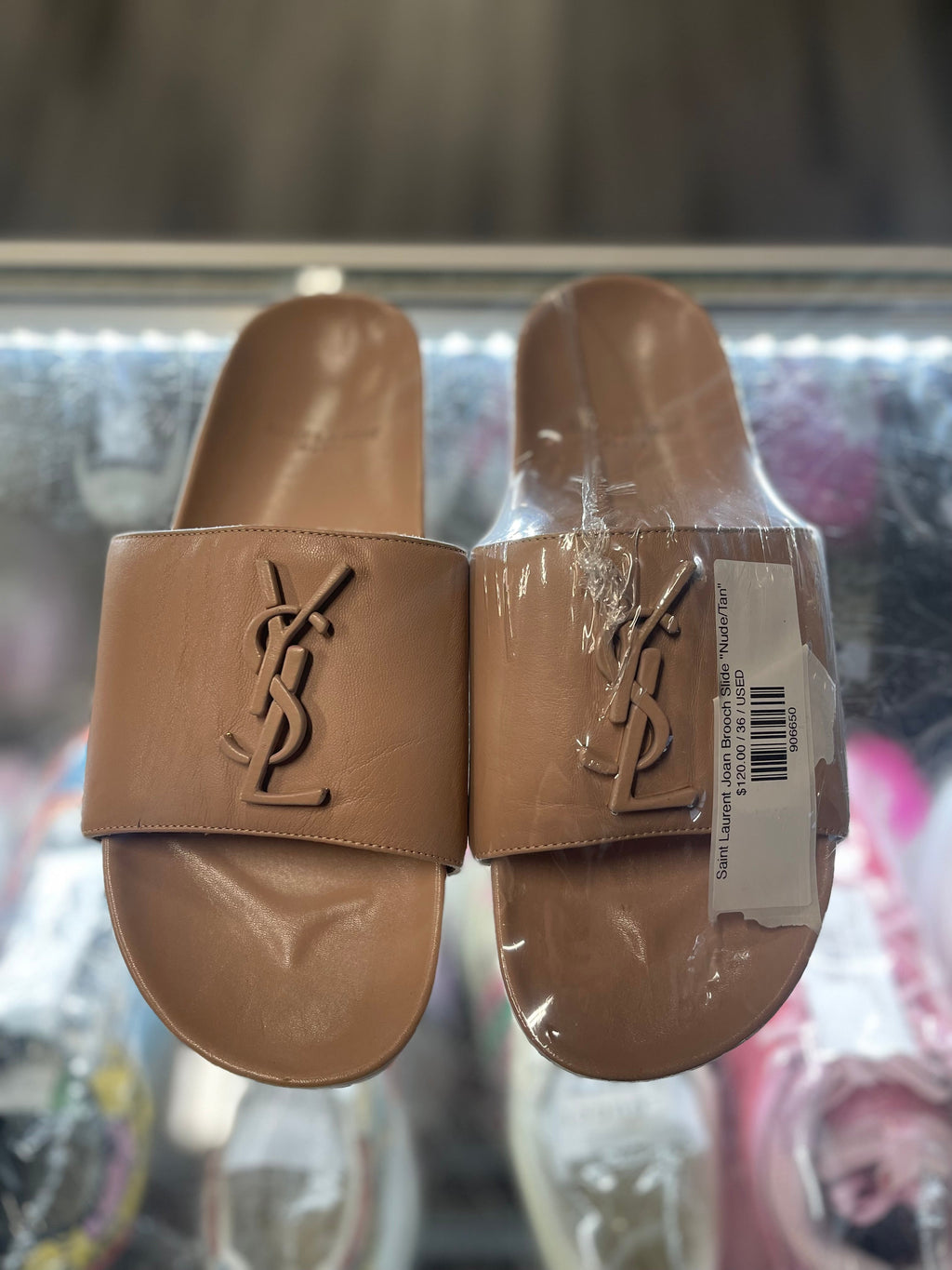 Saint Laurent Joan Brooch Slide "Nude/Tan"