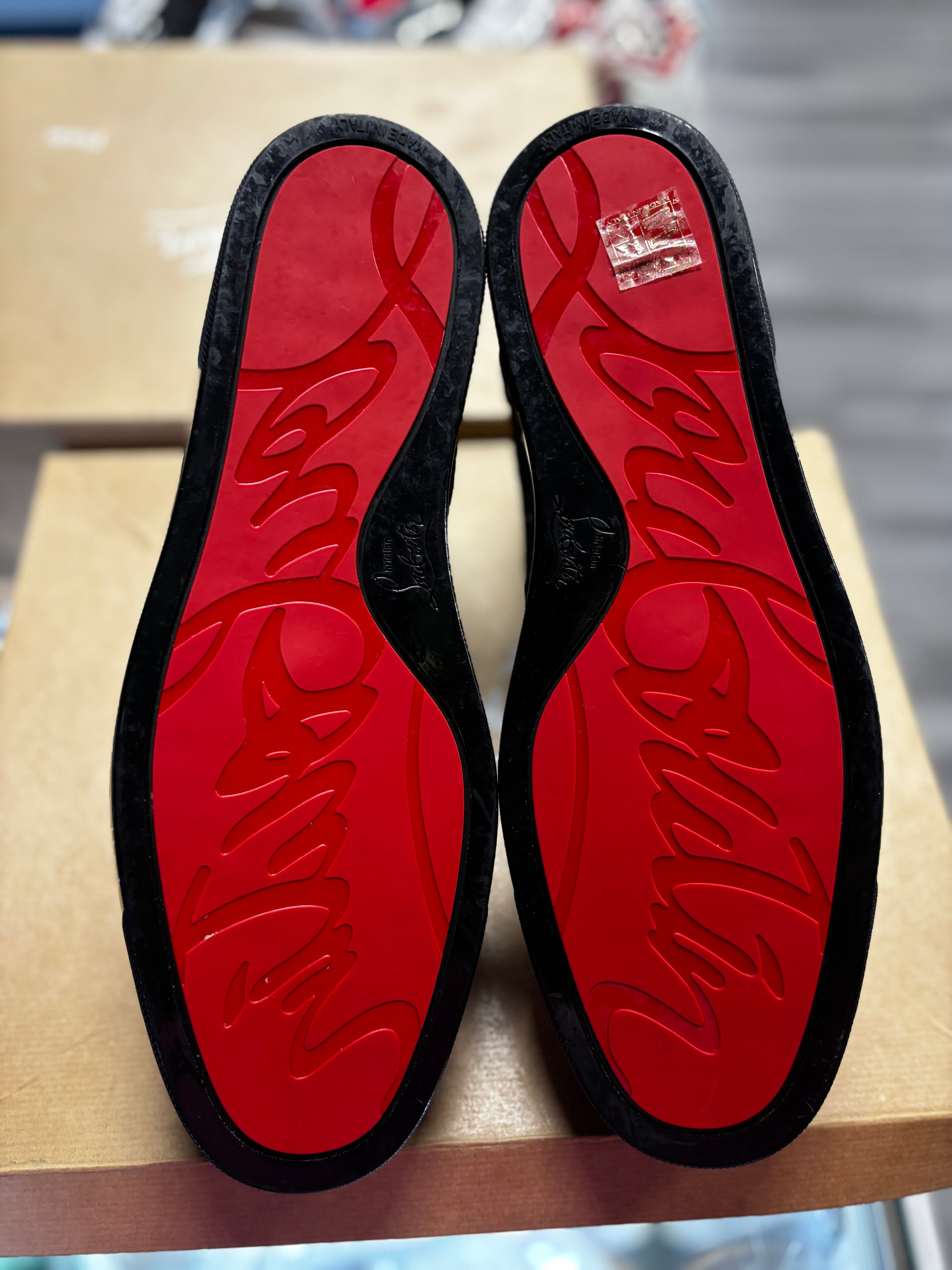 Christian Louboutin High Top Velvet "Black Leopard Print"