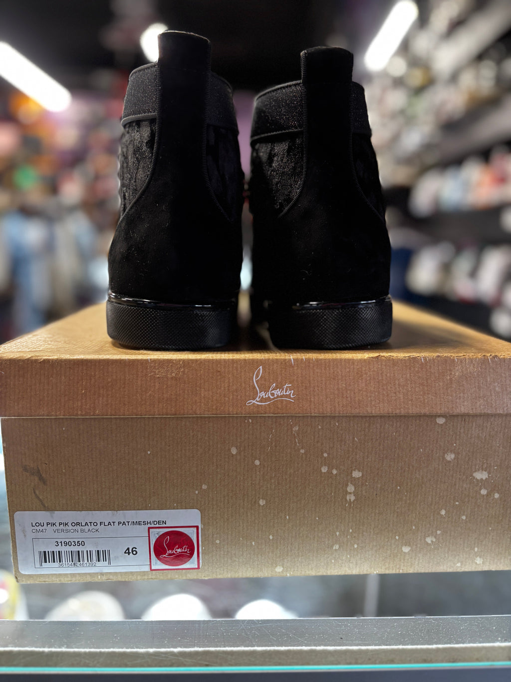 Christian Louboutin High Top Velvet "Black Leopard Print"