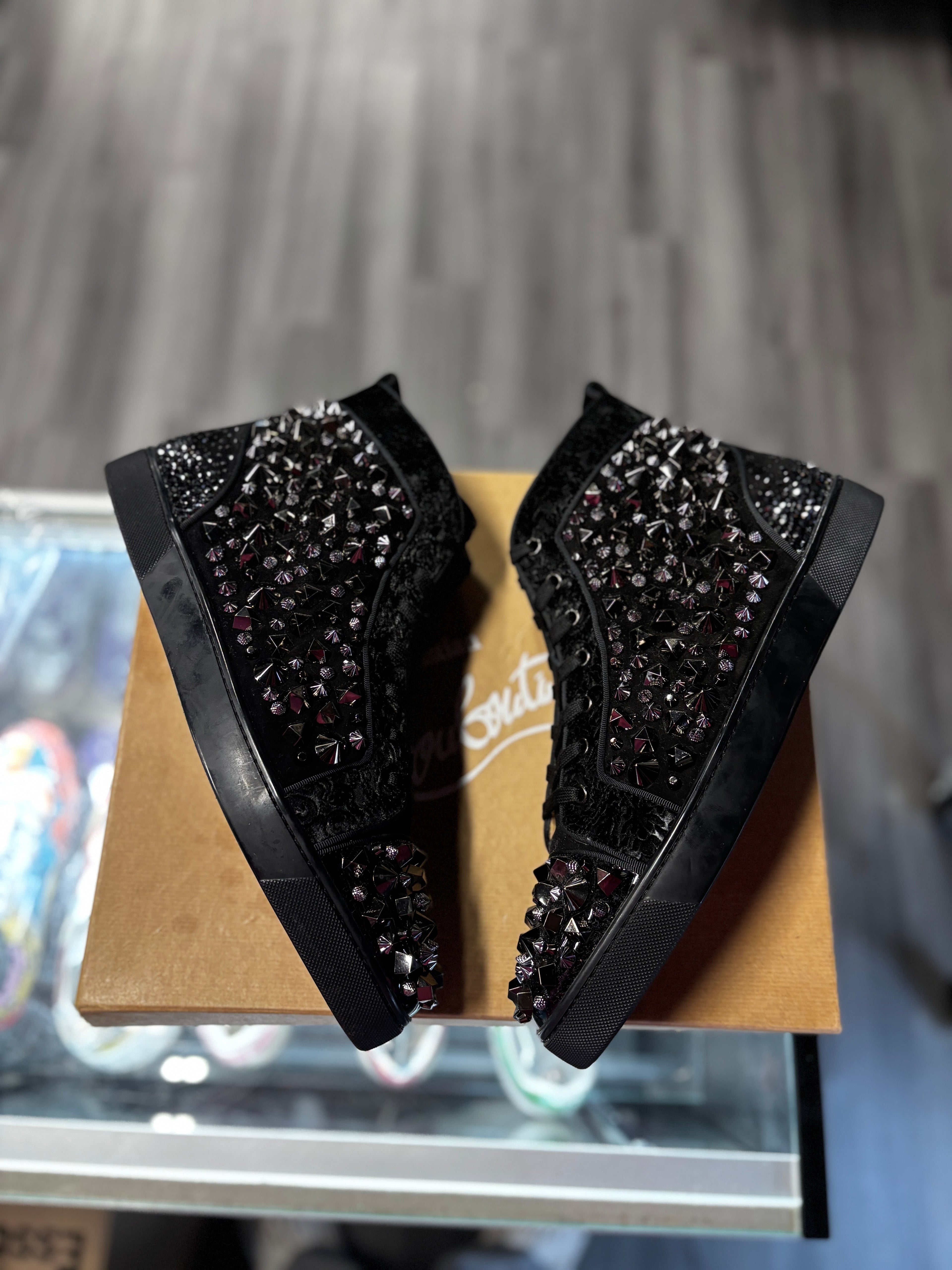 Christian Louboutin High Top Velvet "Black Leopard Print"