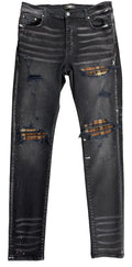 Amiri Pants "Black Denim Brown Plaid"