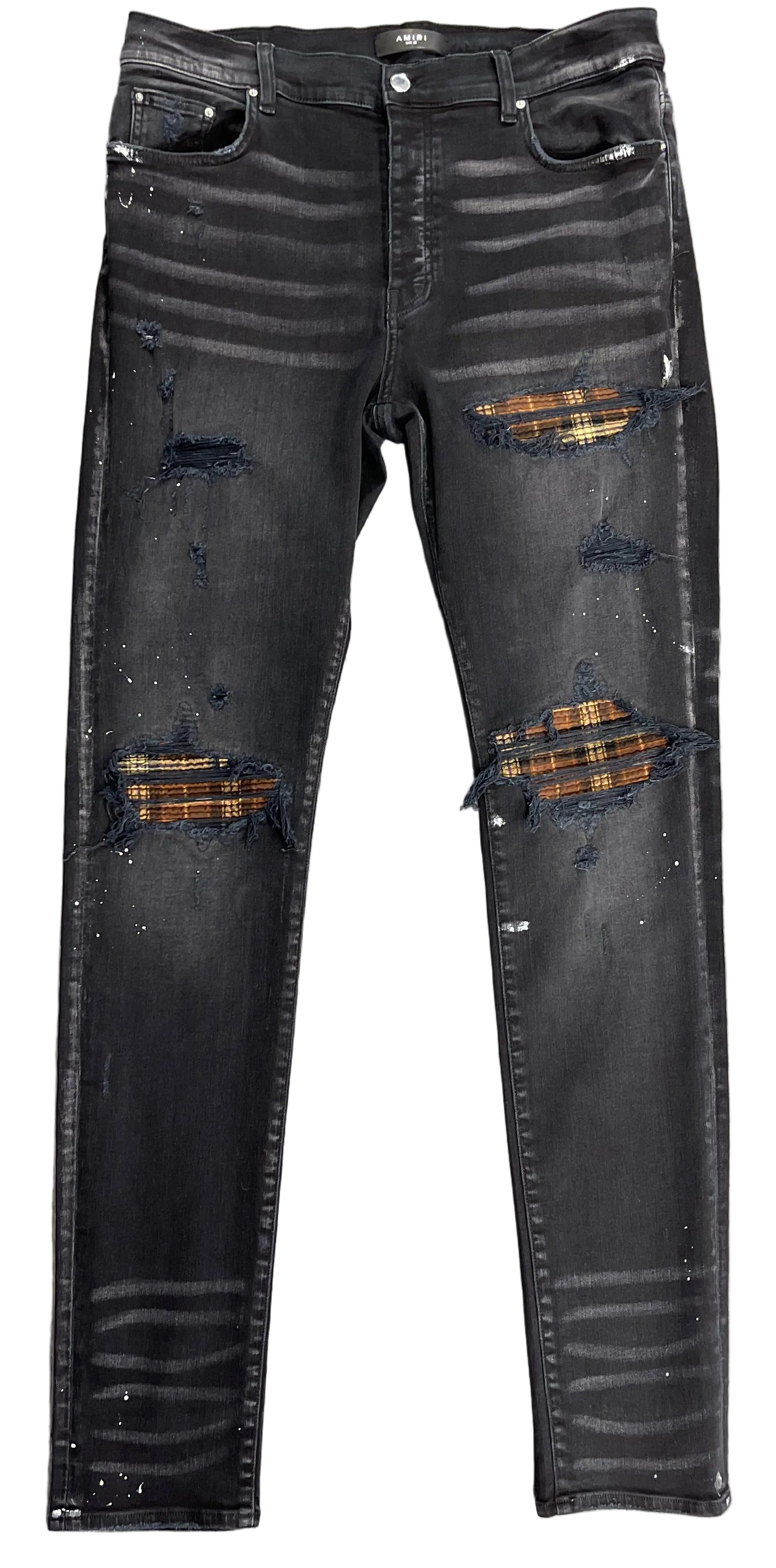 Amiri Pants "Black Denim Brown Plaid"