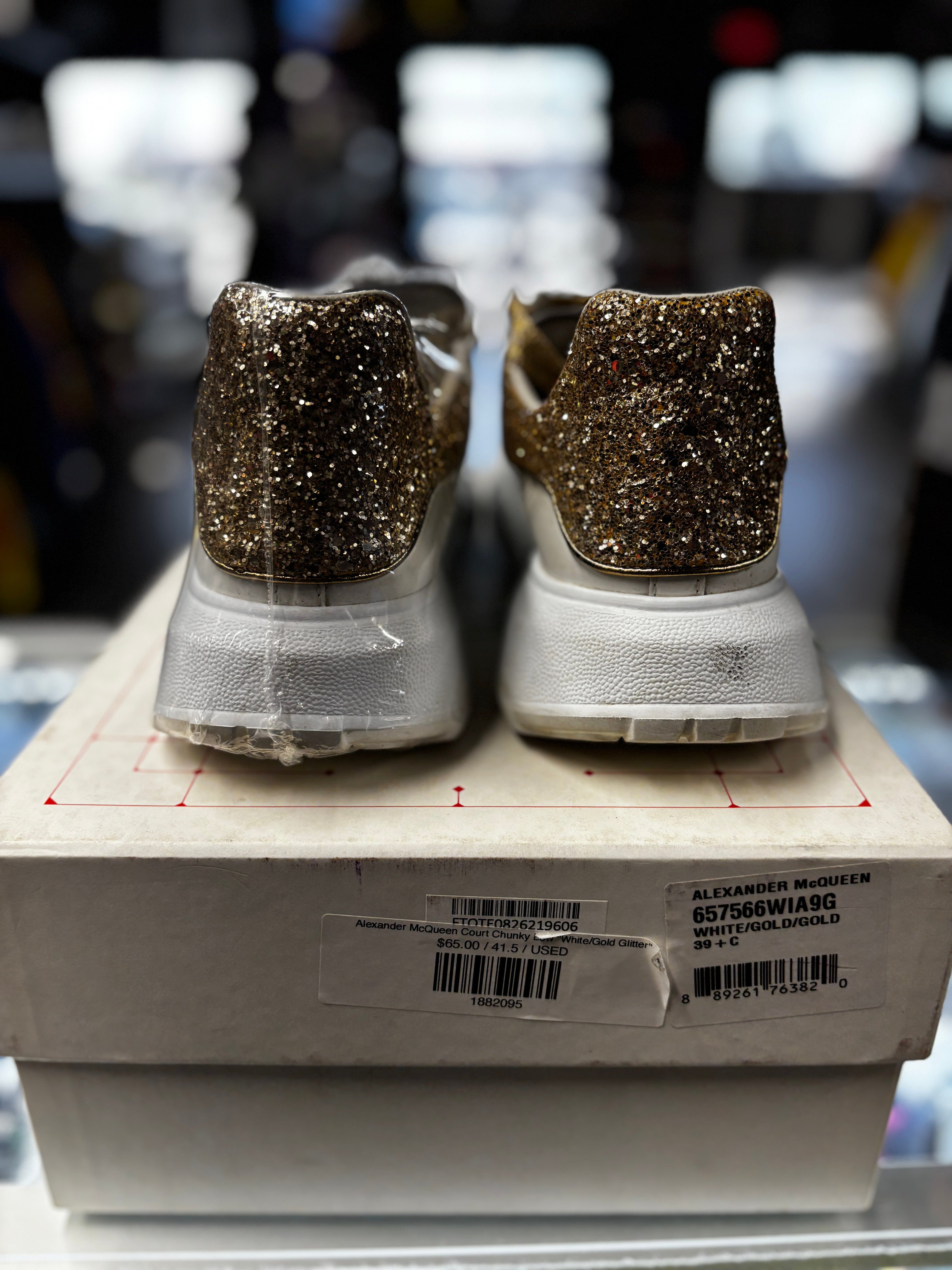 Alexander McQueen Court Chunky Low "White/Gold Glitter"
