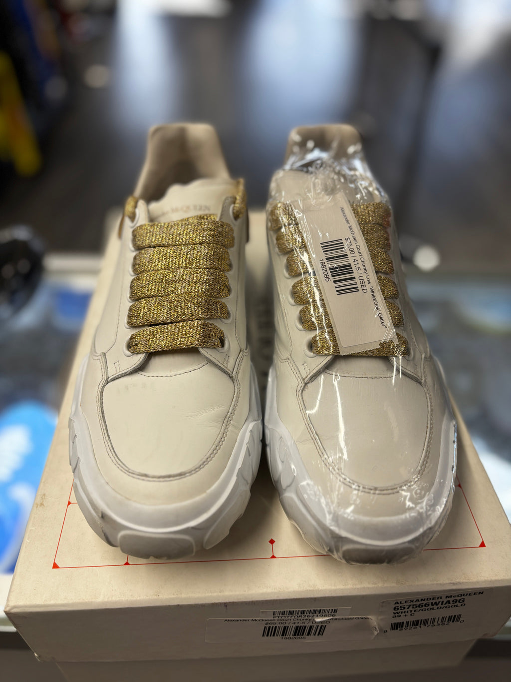 Alexander McQueen Court Chunky Low "White/Gold Glitter"