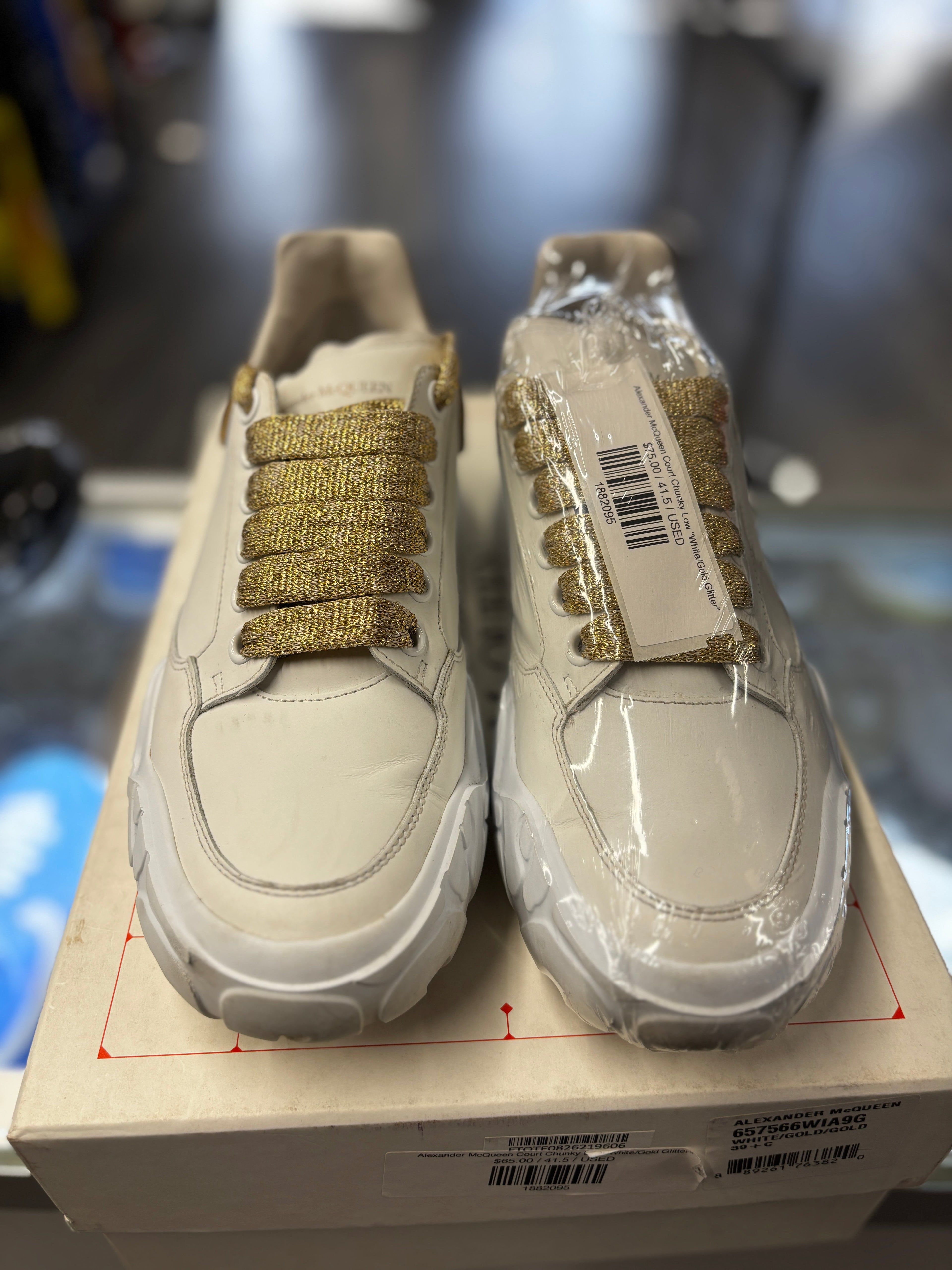 Alexander McQueen Court Chunky Low "White/Gold Glitter"