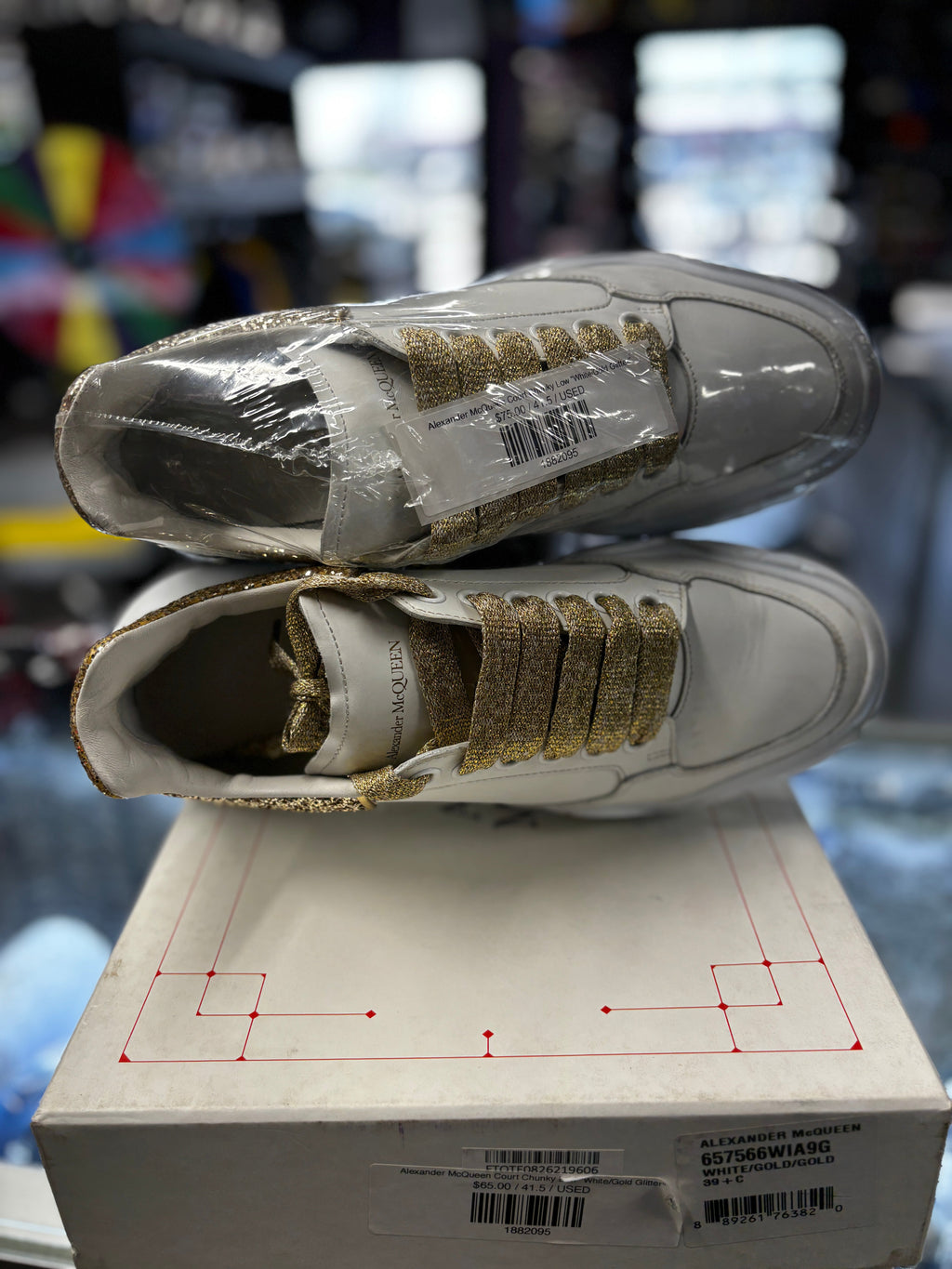 Alexander McQueen Court Chunky Low "White/Gold Glitter"