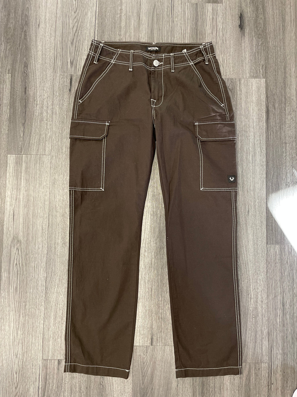 True Religion Pants Dark Brown White Stitch