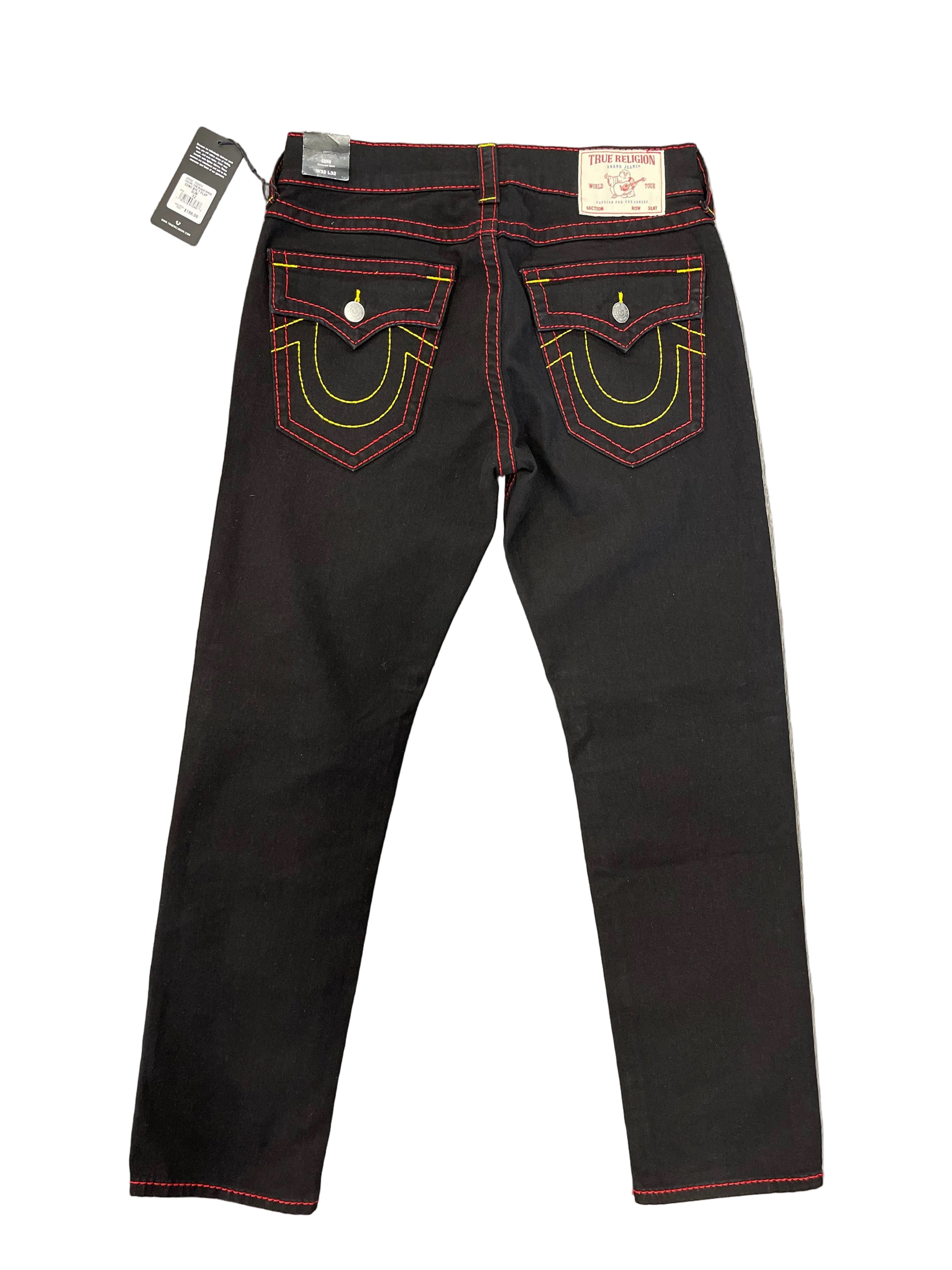 True Religion Pants 2SB Black Rinse Yellow Stitch