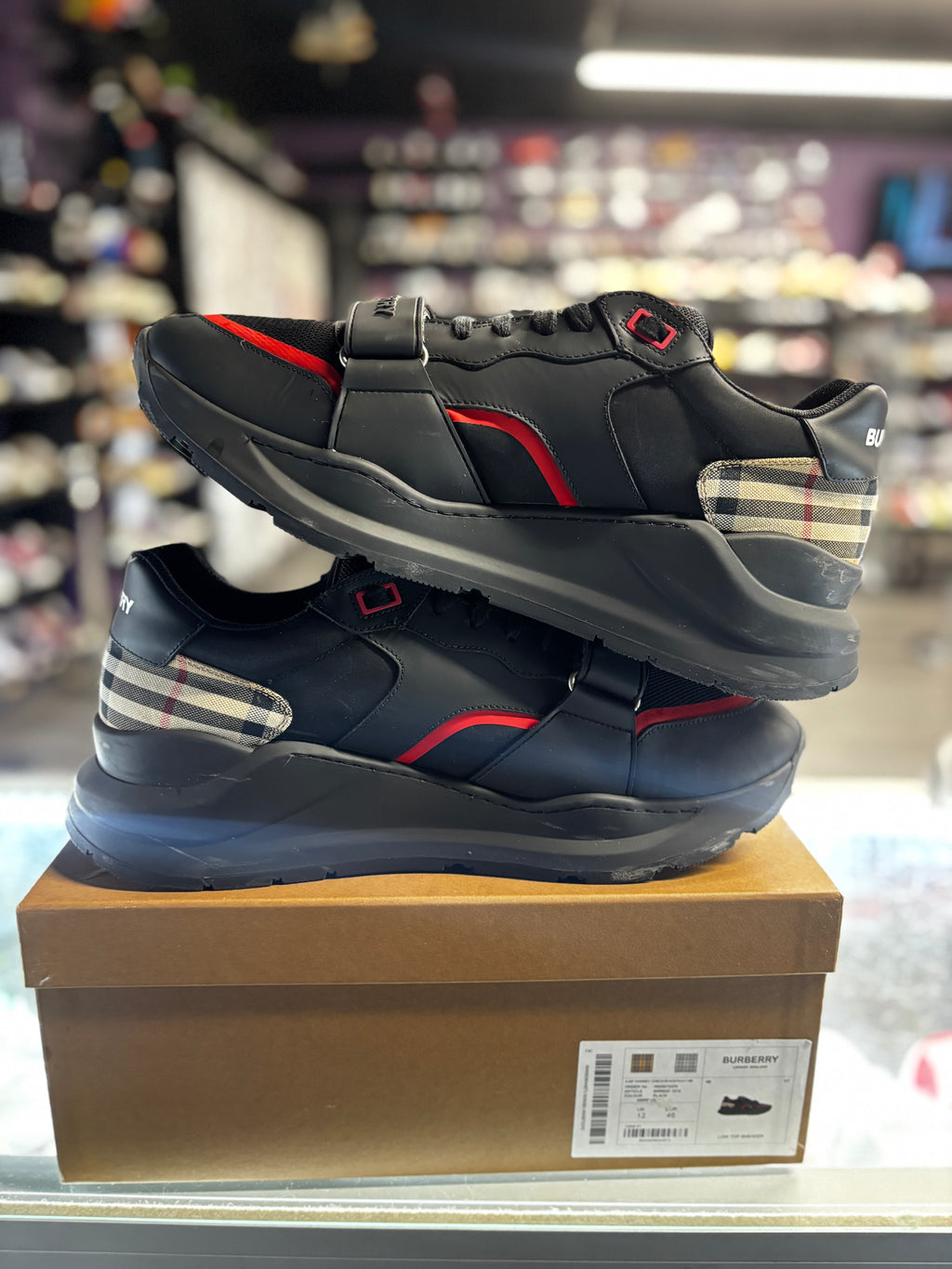 Burberry Ramsey Sneaker "Black Red Leather Design"