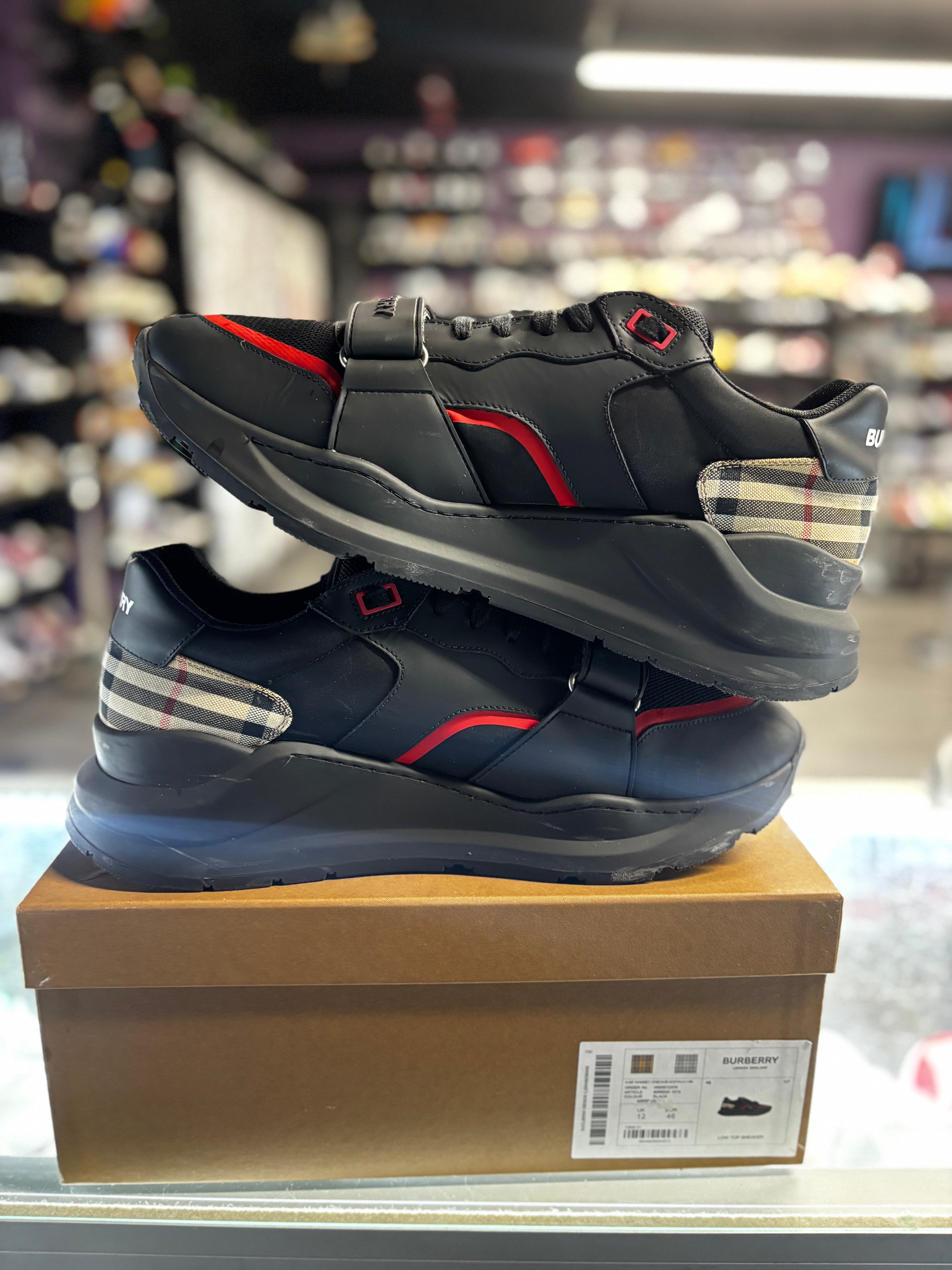 Burberry Ramsey Sneaker "Black Red Leather Design"