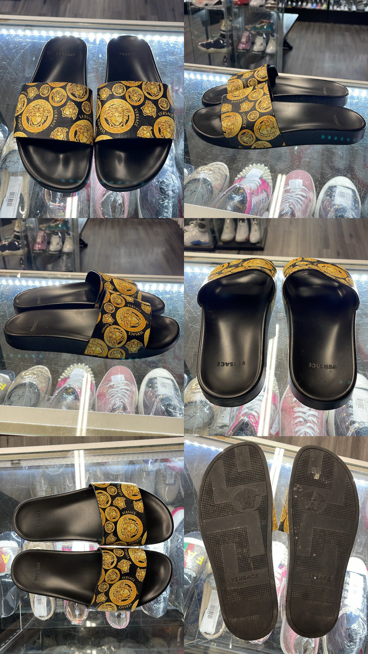 Versace Slide Medusa Head "Black/Gold Leather"