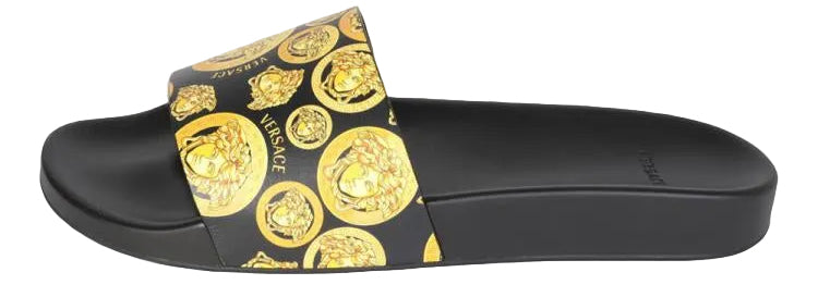 Versace Slide Medusa Head "Black/Gold Leather"