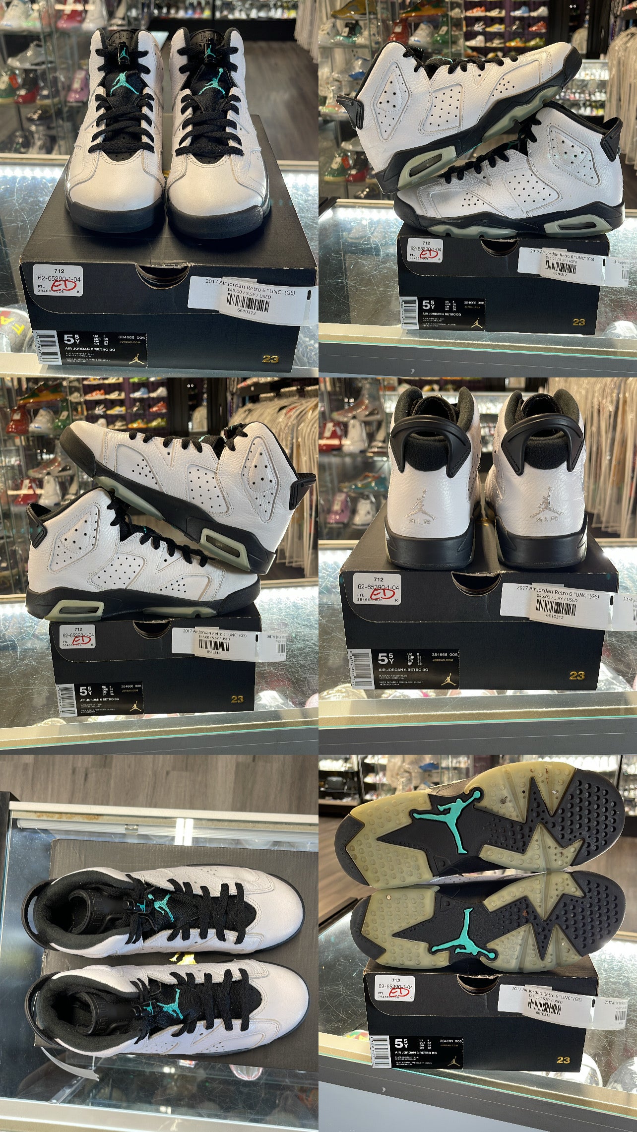 2017 Air Jordan Retro 6 "White Jade Black" (GS)