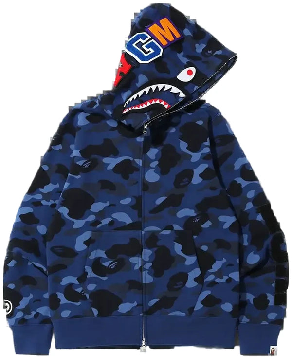 Bape Color Camo Shark Full Zip Hoodie "Blue"