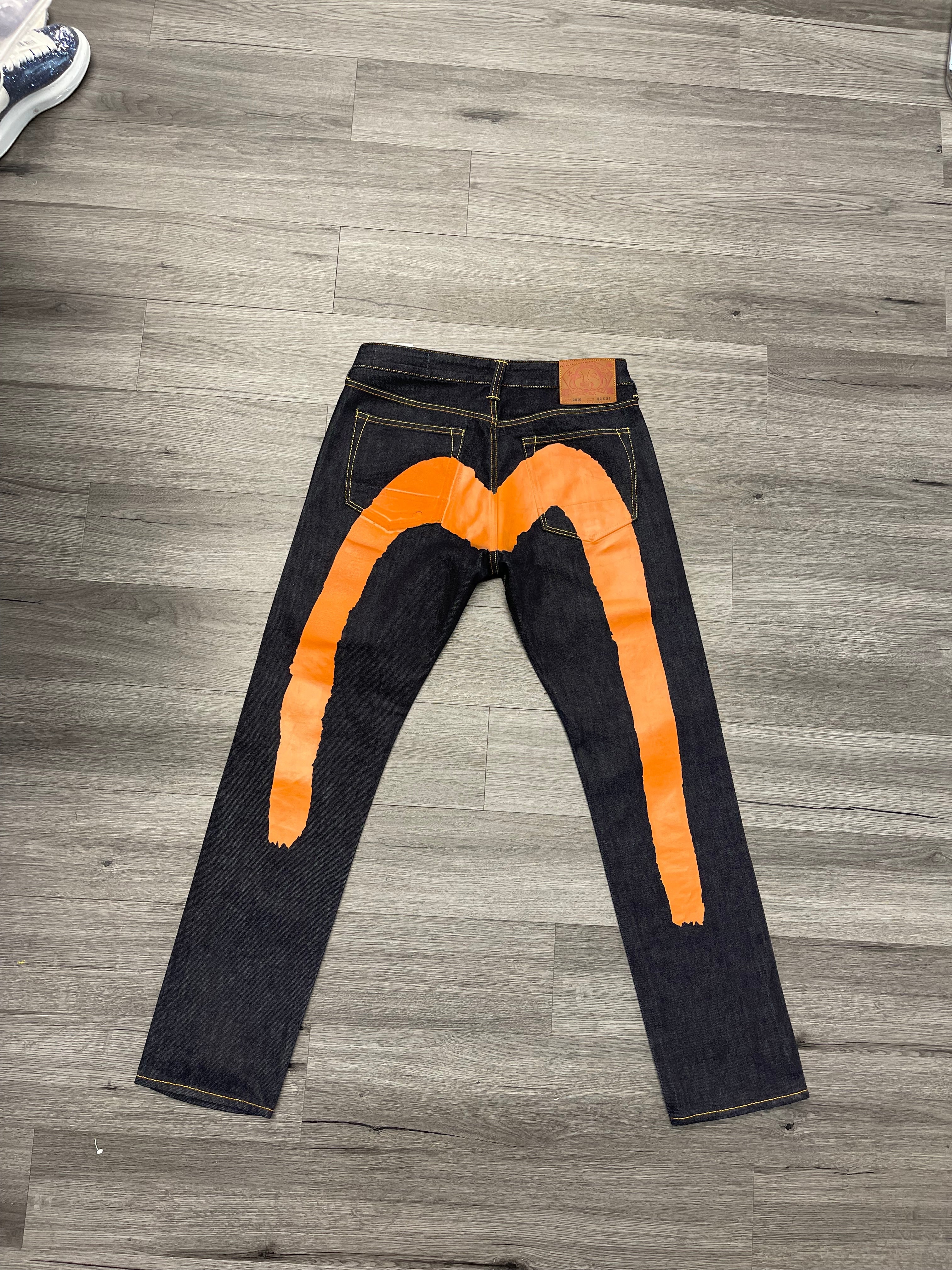 Evisu Brushstroke Daicook Slim Straight Denim "Orange"