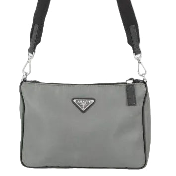 Prada Triangle Logo Bicolor Shoulder Bag Gray/Black Nylon Leather